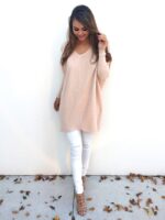 Celino Women's Peach Sexy Long Sleeve V Neck Autumn Knitted Tops Sweater - Image 2