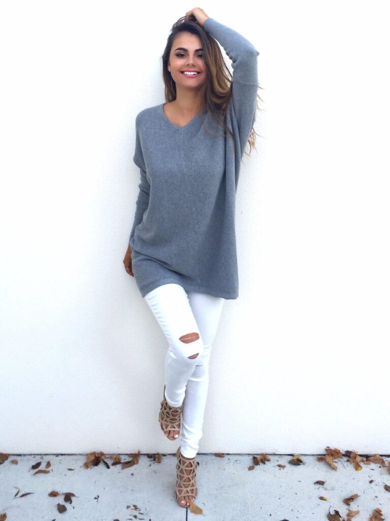 Celino Women's Blue Sexy Long Sleeve V Neck Autumn Knitted Tops Sweater - Celino Corp.