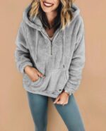 Celino Women's Grey Sexy Fleece Winter Warm Zipper Hooded Coats Sweater - Celino Corp.