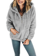 Celino Women's Grey Sexy Fleece Winter Warm Zipper Hooded Coats Sweater - Celino Corp.
