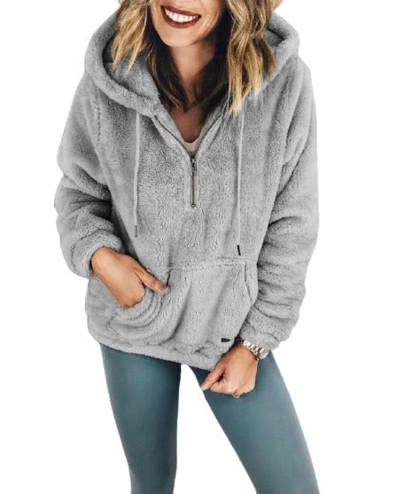 Celino Women's Grey Sexy Fleece Winter Warm Zipper Hooded Coats Sweater - Celino Corp.