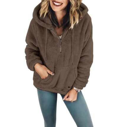 Celino Women's Brown Sexy Fleece Winter Warm Zipper Hooded Coats Sweater - Celino Corp.