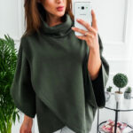 Celino Women's Fashion Design Green Fleece Hoodies High Collar Sweater