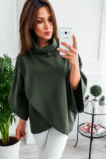 Celino Women's Fashion Design Green Fleece Hoodies High Collar Sweater