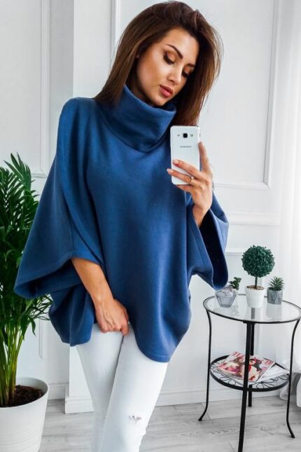Celino Women's Fashion Design Blue Fleece Hoodies High Collar Sweater - Celino Corp.