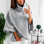 Celino Women's Fashion Design Grey Fleece Hoodies High Collar Sweater
