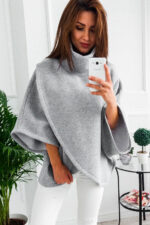 Celino Women's Fashion Design Grey Fleece Hoodies High Collar Sweater - Image 3