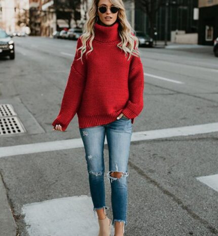 Celino Women's Red Casual Blouse Winter Designs Giyim Pullover Sweater - Celino Corp.
