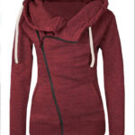 Celino Women's Burgandy Hoodie Side Zipper Sweat-Shirt Turn-Down Collar Coat Sweater