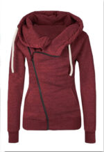 Celino Women's Burgandy Hoodie Side Zipper Sweat-Shirt Turn-Down Collar Coat Sweater