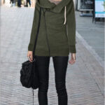 Celino Women's Green Hoodie Side Zipper Sweat-Shirt Turn-Down Collar Coat Sweater
