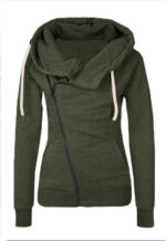 Celino Women's Green Hoodie Side Zipper Sweat-Shirt Turn-Down Collar Coat Sweater - Image 2