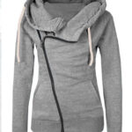 Celino Women's Grey Hoodie Side Zipper Sweat-Shirt Turn-Down Collar Coat Sweater