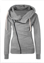 Celino Women's Grey Hoodie Side Zipper Sweat-Shirt Turn-Down Collar Coat Sweater