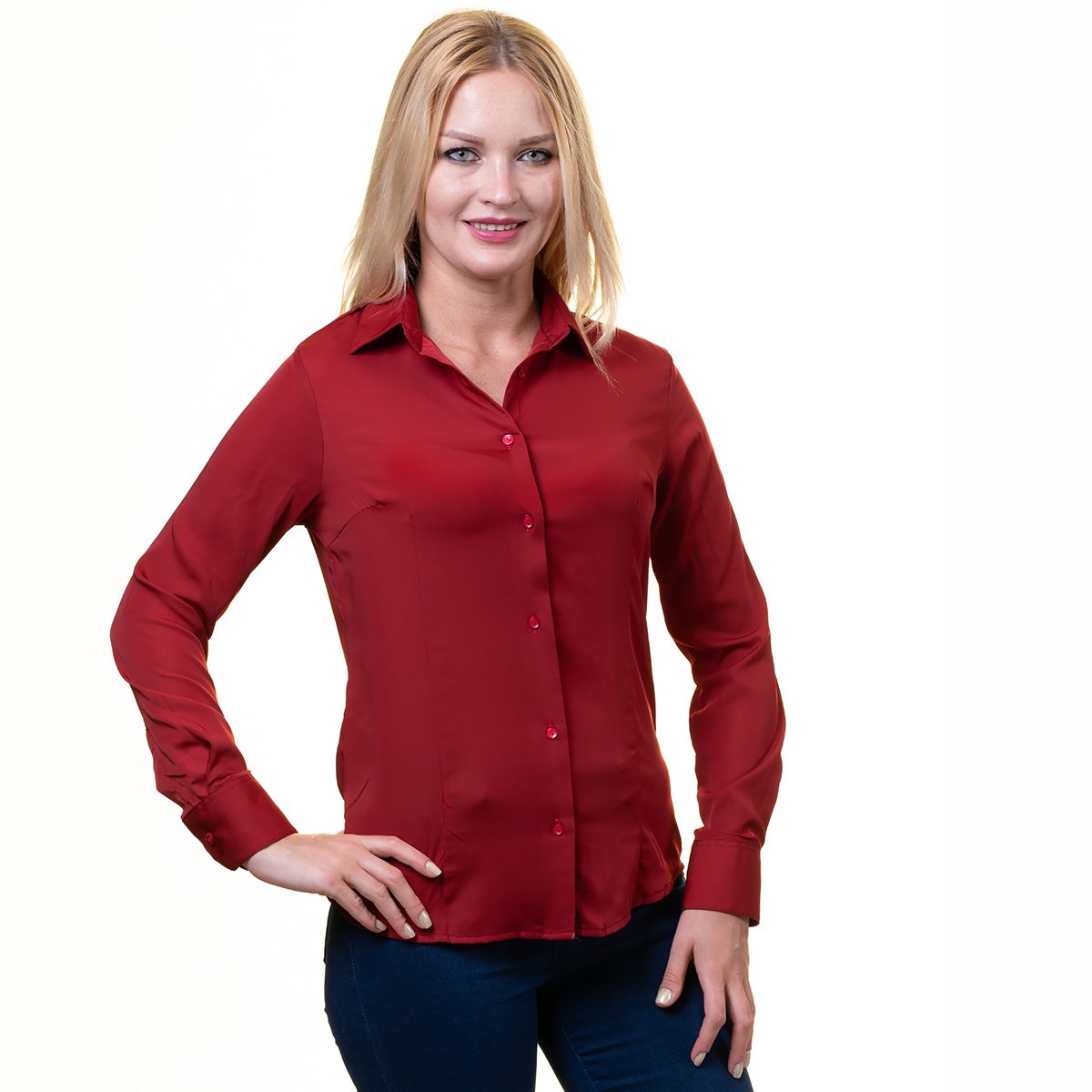 CESW5021_5bdc8721-3cb4-424e-9b72-10cf78450625 Womens European Satin Basic Button Down Shirt Slim Fit Non Iron Dress Shirts Red - Celino Corp.