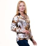Womens European Slim-Fit Long Sleeve Leopard Button Down Collar Office Formal Casual Shirt Blouse - Celino Corp.