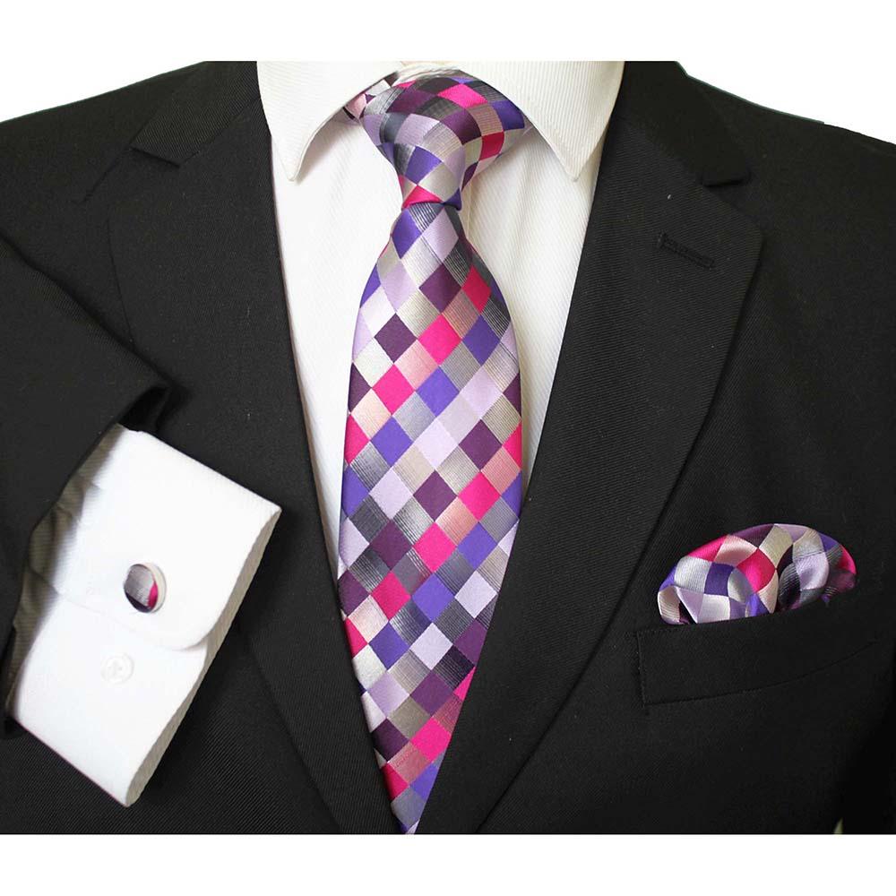 CET002_1_54ea2132-ec45-4454-98d5-e410f18b8cfd Pink Blue White Multi Color Designer Silk Floral Necktie with Matching Cufflinks & Pocket Square Set for Men - Celino Corp.