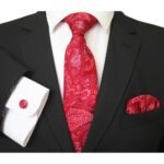 Red & White Paisley Designer Silk Floral Necktie with Matching Cufflinks & Pocket Square Set for Men - Celino Corp.