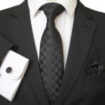 Black Squares Designer Silk Floral Necktie with Matching Cufflinks & Pocket Square Set for Men - Celino Corp.