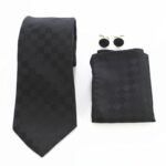 Black Squares Designer Silk Floral Necktie with Matching Cufflinks & Pocket Square Set for Men - Celino Corp.