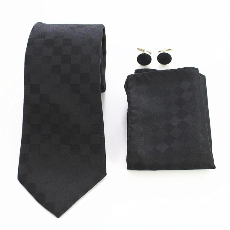 Black Squares Designer Silk Floral Necktie with Matching Cufflinks & Pocket Square Set for Men - Celino Corp.