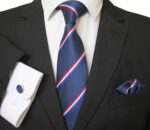 Celino Multi Color Stripes Silk Necktie with Cufflinks & Pocket Square for Men