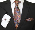 Multi Color Paisley Designer Silk Floral Necktie with Matching Cufflinks & Pocket Square Set for Men - Celino Corp.