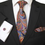 Multi Color Paisley Designer Silk Floral Necktie with Matching Cufflinks & Pocket Square Set for Men - Celino Corp.