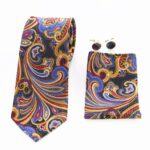 Multi Color Paisley Designer Silk Floral Necktie with Matching Cufflinks & Pocket Square Set for Men - Celino Corp.