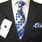 Celino Multi Color Squares Silk Necktie with Cufflinks & Pocket Square for Men