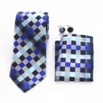 Lines & Checked Multi Color Designer Silk Floral Necktie with Matching Cufflinks & Pocket Square Set for Men - Image 2