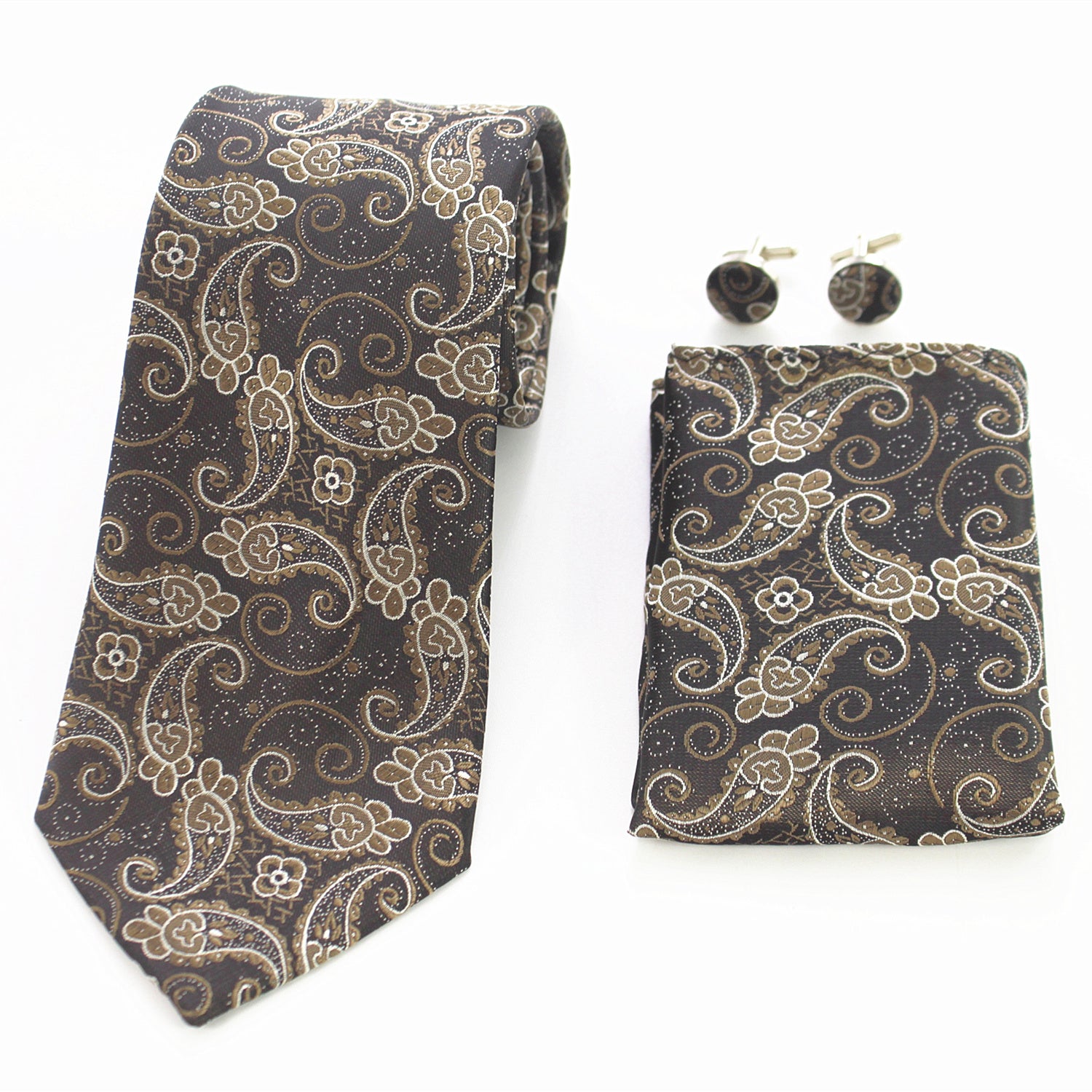 CET016_2a Lines & Checked Multi Color Designer Silk Floral Necktie with Matching Cufflinks & Pocket Square Set for Men - Image 1