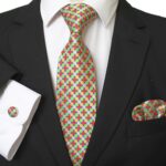Textured Multi Color Designer Silk Floral Necktie with Matching Cufflinks & Pocket Square Set for Men