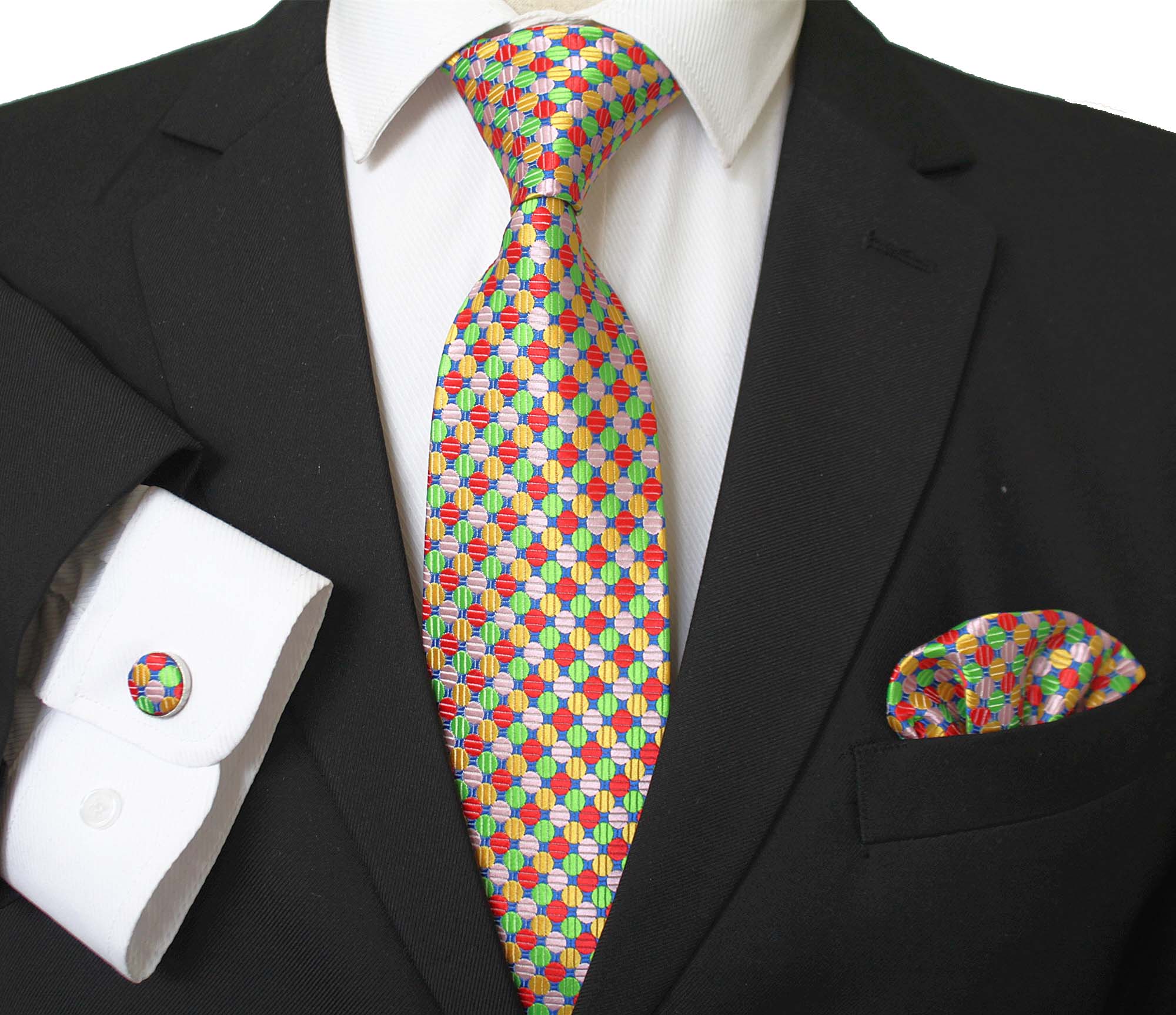 CET017_1a Textured Multi Color Designer Silk Floral Necktie with Matching Cufflinks & Pocket Square Set for Men - Image 1