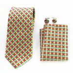 Textured Multi Color Designer Silk Floral Necktie with Matching Cufflinks & Pocket Square Set for Men - Image 2