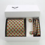 Textured Multi Color Designer Silk Floral Necktie with Matching Cufflinks & Pocket Square Set for Men - Image 3