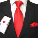 Celino Solid Candy Red Silk Necktie with Cufflinks & Pocket Square for Men - Celino Corp.