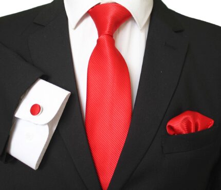 Celino Solid Candy Red Silk Necktie with Cufflinks & Pocket Square for Men - Celino Corp.