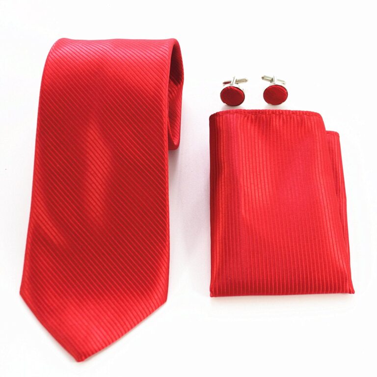 Celino Solid Candy Red Silk Necktie with Cufflinks & Pocket Square for Men - Celino Corp.