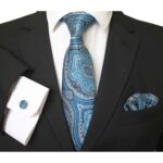 Celino Turquoise Blue Silk Necktie with Cufflinks & Pocket Square for Men