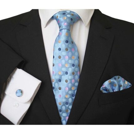 Multi Color Polka Dots Designer Silk Necktie with Matching Cufflinks & Pocket Square Set for Men - Celino Corp.