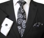 Celino Dark Gray And White Silk Necktie with Cufflinks & Pocket Square for Men - Celino Corp.