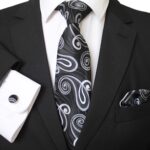 Celino Dark Gray And White Silk Necktie with Cufflinks & Pocket Square for Men - Celino Corp.