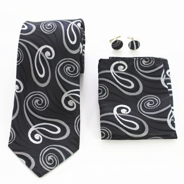 Celino Dark Gray And White Silk Necktie with Cufflinks & Pocket Square for Men - Celino Corp.