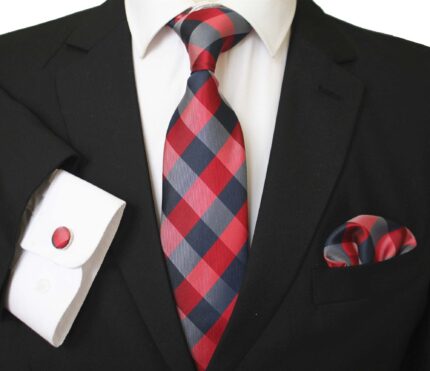 Check Multi Color Designer Silk Floral Necktie with Matching Cufflinks & Pocket Square Set for Men
