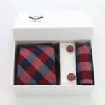 Check Multi Color Designer Silk Floral Necktie with Matching Cufflinks & Pocket Square Set for Men - Image 3