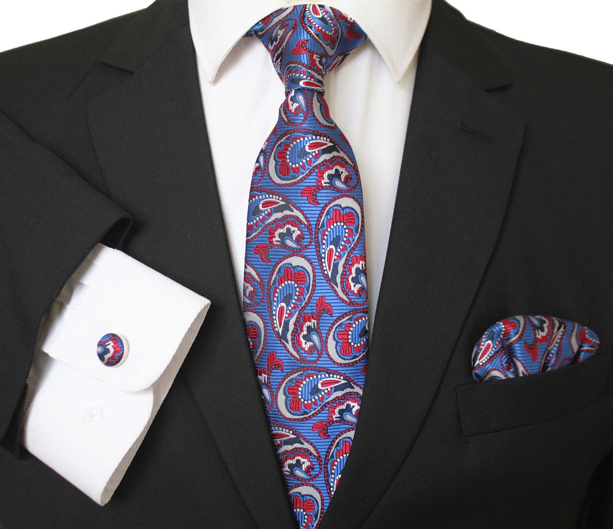 CET027_1a Paisley Multi Color Designer Silk Floral Necktie with Matching Cufflinks & Pocket Square Set for Men - Image 1