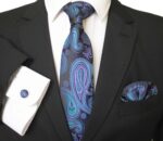 Celino Lapis Blue And Black Silk Necktie with Cufflinks & Pocket Square for Men - Celino Corp.