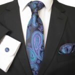 Celino Lapis Blue And Black Silk Necktie with Cufflinks & Pocket Square for Men - Celino Corp.