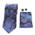 Celino Lapis Blue And Black Silk Necktie with Cufflinks & Pocket Square for Men - Celino Corp.